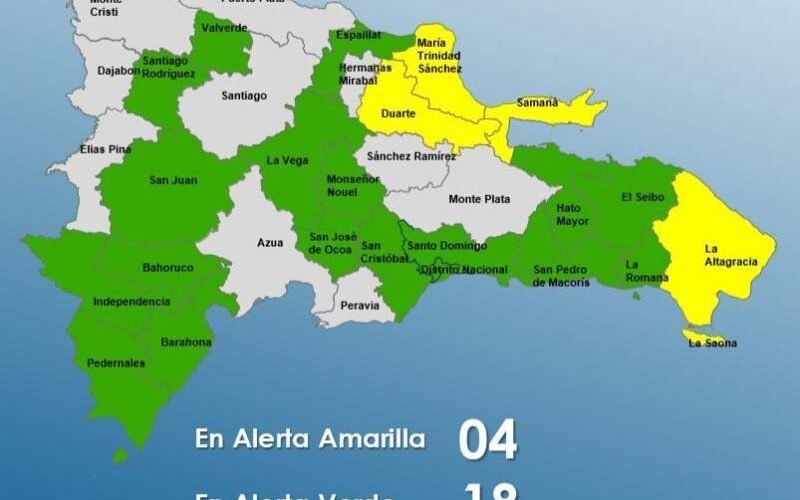 COE mantiene 4 provincias en alerta amarilla y 18 en verde