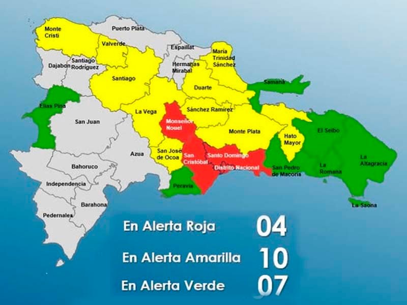 21 provincias en alerta; La Altagracia mantiene alerta verde
